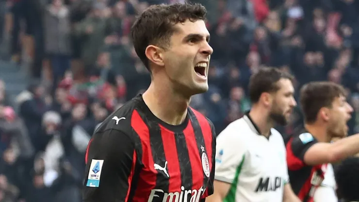 Christian Pulisic of AC Milan celebrates his goal in a Serie A match.
