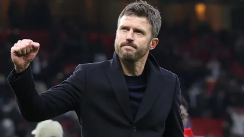 Michael Carrick, Manager of Manchester United acknowledges the fans.