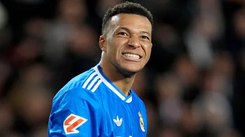 Kylian Mbappe of Real Madrid looks on during the LaLiga EA Sports match.