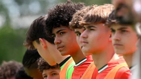Cristiano Ronaldo Jr of Portugal (C) looks on prior to the Men's U15 International match between Portugal and Japan
