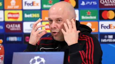 Arne Slot, Manager of Liverpool, speaks to the media during a press conference.