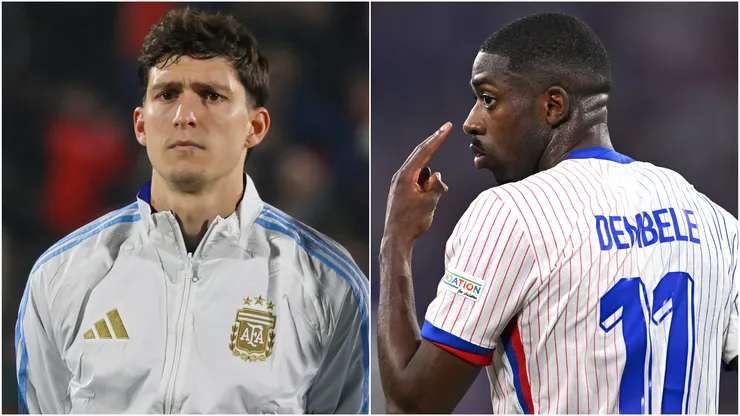 Argentina's Leonardo Balerdi and France's Ousmane Dembele.

