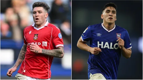 Josh Windass of Wrexham and Marcelino Núñez of Ipswich Town.