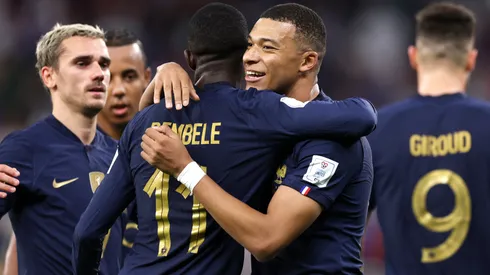 Kylian Mbappe and Ousmane Dembele of France celebrate