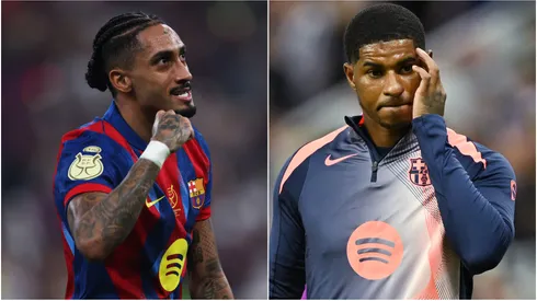 Raphinha and Marcus Rashford of Barcelona.
