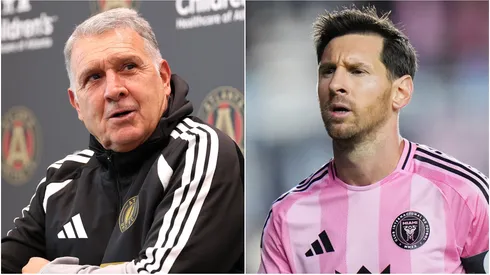 Head Coach Tata Martino of Atlanta United and Lionel Messi of Inter Miami.