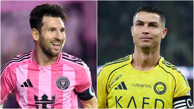 Lionel Messi #10 of Inter Miami CF and Cristiano Ronaldo of Al Nassr.