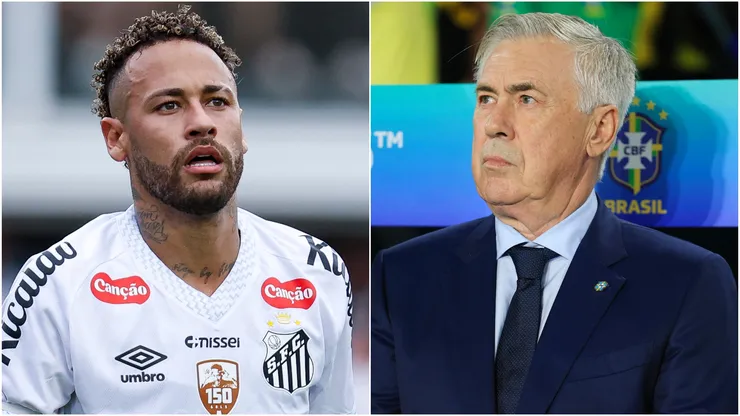 Neymar Junior of Santos and Carlo Ancelotti, Head Coach of Brazil.