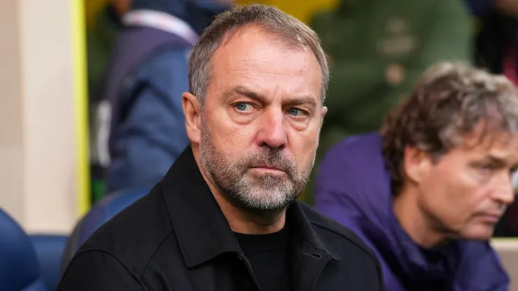 Hansi Flick, Head Coach of FC Barcelona, looks on during the LaLiga EA Sports match.
