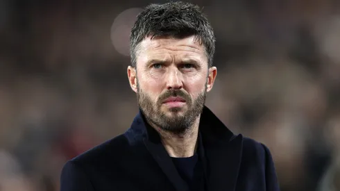 Michael Carrick, Manager of Manchester United, looks on prior to the Premier League match.