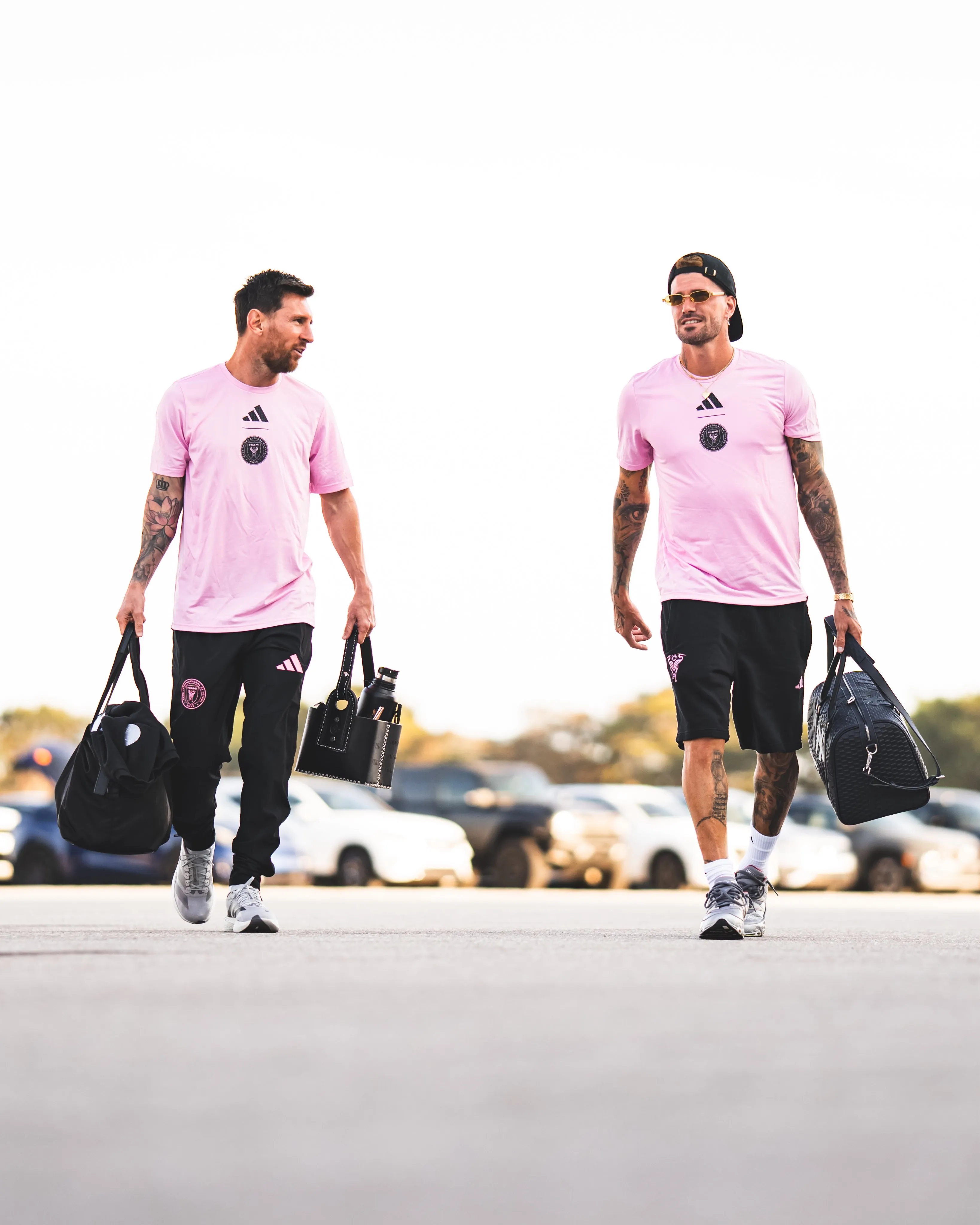 Lionel Messi and Rodrigo De Paul of Inter Miami arriving to LA for the 2026 MLS opener.