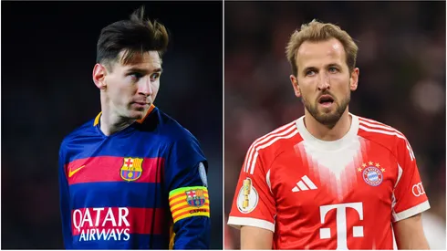 Lionel Messi playing for Barcelona and Bayern Munich's Harry Kane.