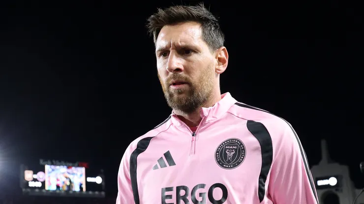 Lionel Messi #10 of Inter Miami CF warms up prior to the MLS match between Los Angeles Football Club and Inter Miami CF at Los Angeles Memorial Coliseum on February 21, 2026 in Los Angeles, California.
