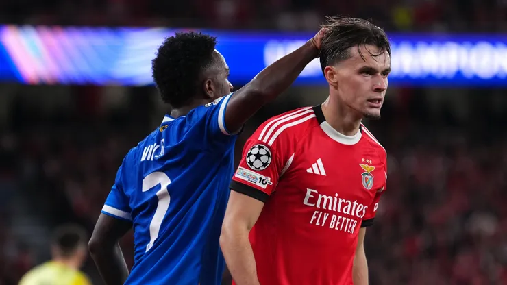 Amar Dedic of Benfica reacts towards Vinicius Junior of Real Madrid
