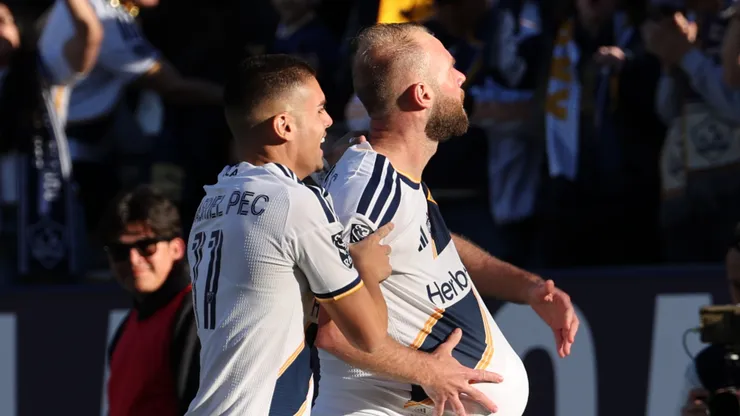 João Klauss #99 LA Galaxy celebrates after scoring against New York City FC.