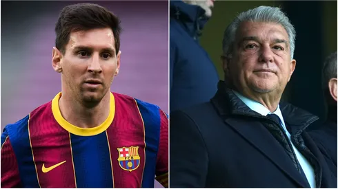 Lionel Messi of FC Barcelona and Joan Laporta.
