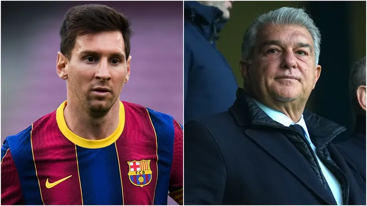 Lionel Messi of FC Barcelona and Joan Laporta.