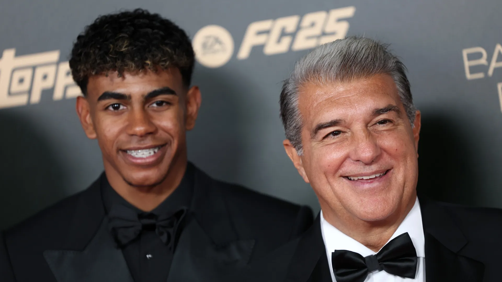 Lamine Yamal of Spain and FC Barcelona and Joan Laporta.