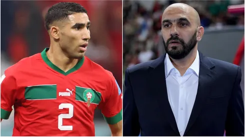 Achraf Hakimi and Morocco's head coach Walid Regragui.