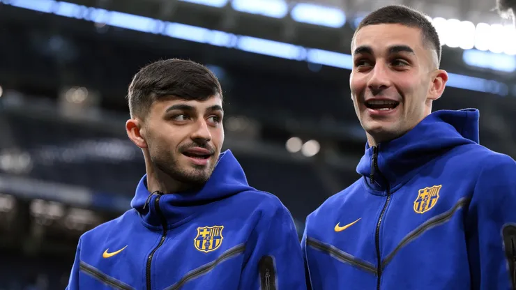 Pedri and Ferran Torres of FC Barcelona.