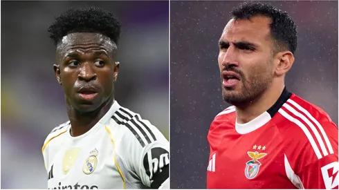 Vinicius Junior of Real Madrid and Vangelis Pavlidis of SL Benfica.
