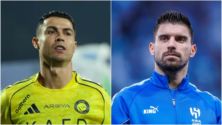 Cristiano Ronaldo (L) of Al Nassr of Ruben Neves (R) of Al Hilal.
