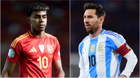 Spain's Lamine Yamal and Argentina's Lionel Messi.