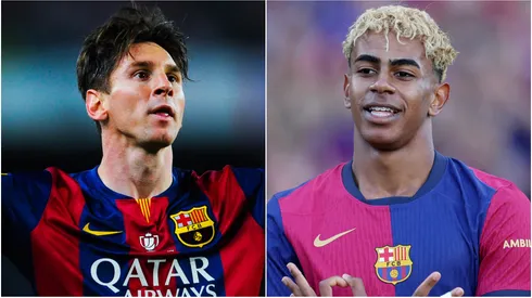 Lionel Messi (left) and Lamine Yamal (right)