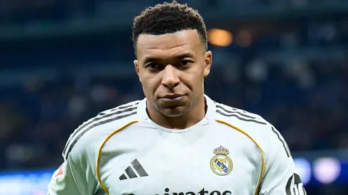 Kylian Mbappe of Real Madrid looks on during the LaLiga EA Sports match.