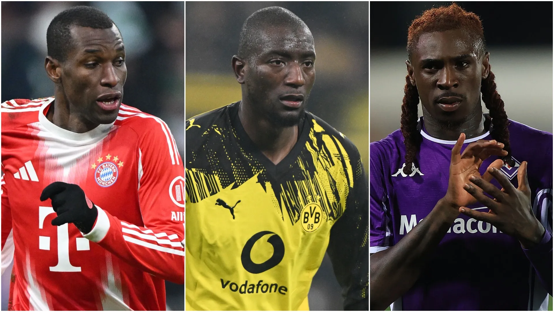 Nicolas Jackson of FC Bayern Munich, Serhou Guirassy of Borussia Dortmund and Moise Kean of ACF Fiorentina.