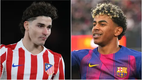 Julian Alvarez of Atletico Madrid and Lamine Yamal of FC Barcelona.
