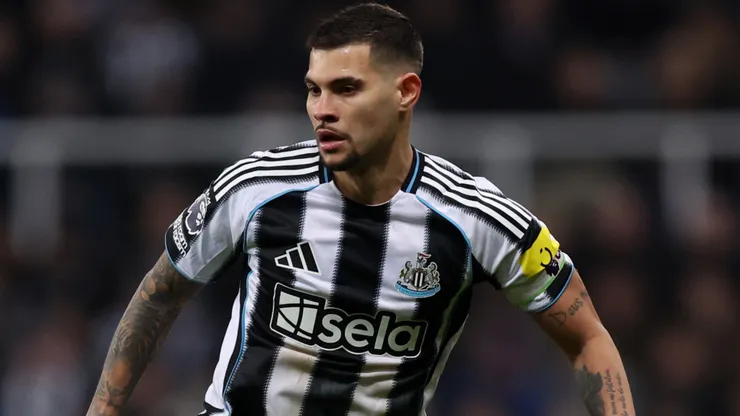 Bruno Guimaraes of Newcastle United runs with the ball during the Premier League match.