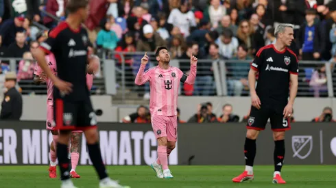 Lionel Messi of Inter Miami celebrates after scoring the team's second goal during the MLS match vs. D.C. United.