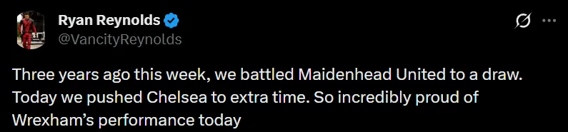 Ryan Reynolds' message after Chelsea game.