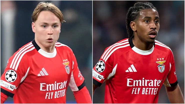 Andreas Schjelderup and Leandro Barreiro of Benfica
