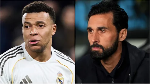 Real Madrid star Kylian Mbappe and head coach Álvaro Arbeloa.