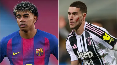 Lamine Yamal of FC Barcelona and Dusan Vlahovic of Juventus FC.