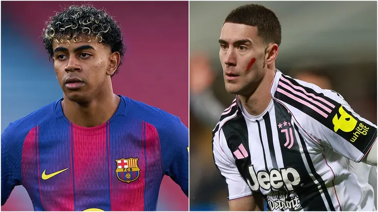 Lamine Yamal of FC Barcelona and Dusan Vlahovic of Juventus FC.
