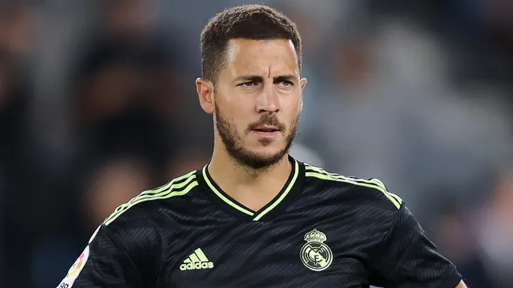Eden Hazard of Real Madrid CF reacts before shooting a penalty.
