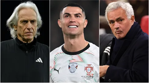 Jorge Jesus (left), Cristiano Ronaldo (center), and Jose Mourinho,(right)