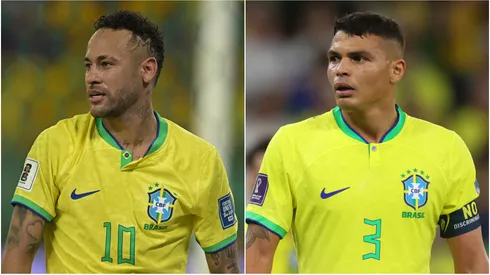 Neymar Jr. and Thiago Silva of Brazil.