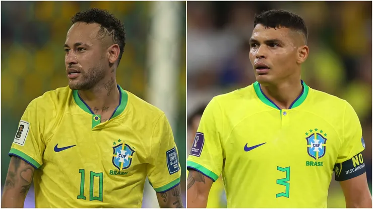 Neymar Jr. and Thiago Silva of Brazil.
