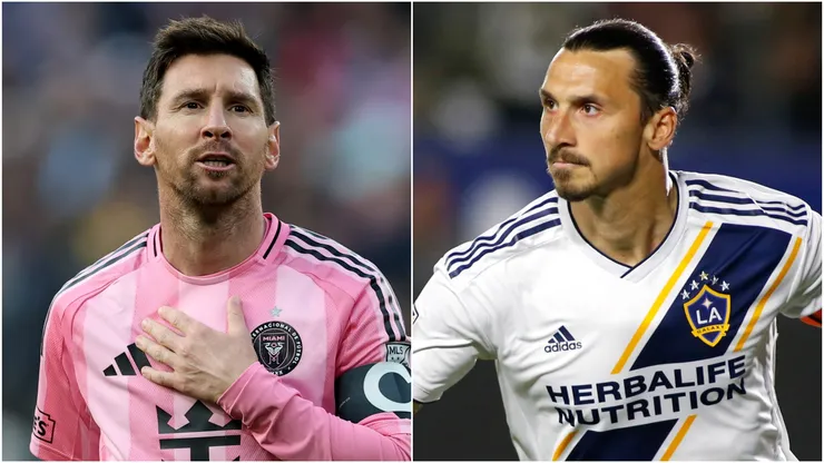 Lionel Messi #10 of Inter Miami CF and Zlatan Ibrahimovic of LA Galaxy.
