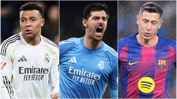 Kylian Mbappe (left), Thibaut Courtois (center), and Robert Lewandowski (right)
