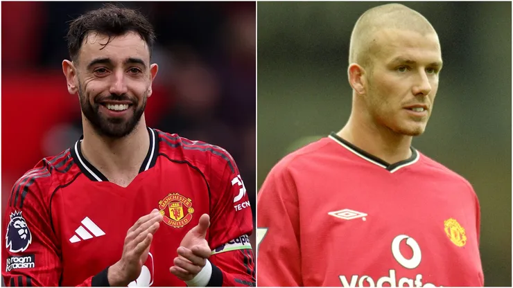 Bruno Fernandes of Manchester United and David Beckham in 2000.
