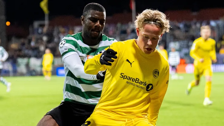 Ousmane Diomande of Sporting Clube de Portugal and Sondre Auklend of Bodo/Glimt

