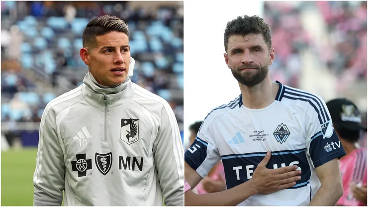 Minnesota United's James Rodriguez and Vancouver Whitecaps' Thomas Muller.

