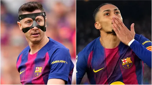 Barcelona stars Robert Lewandowski and Raphinha.