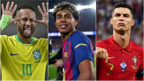 Neymar (left), Lamine Yamal (center), and Lionel Messi (right)