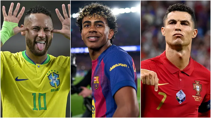 Neymar (left), Lamine Yamal (center), and Lionel Messi (right)
